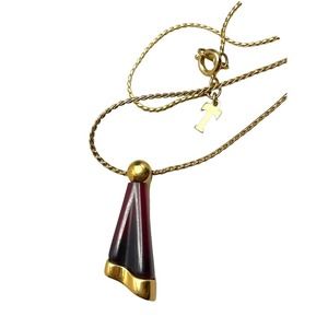 Vintage Estate Crown Trifari Gold Tone Garnet Tone Pendant Necklace